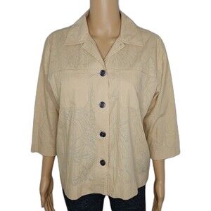 Karen Scott Sport Medium Women's Button Up Casual Cotton Blend Top